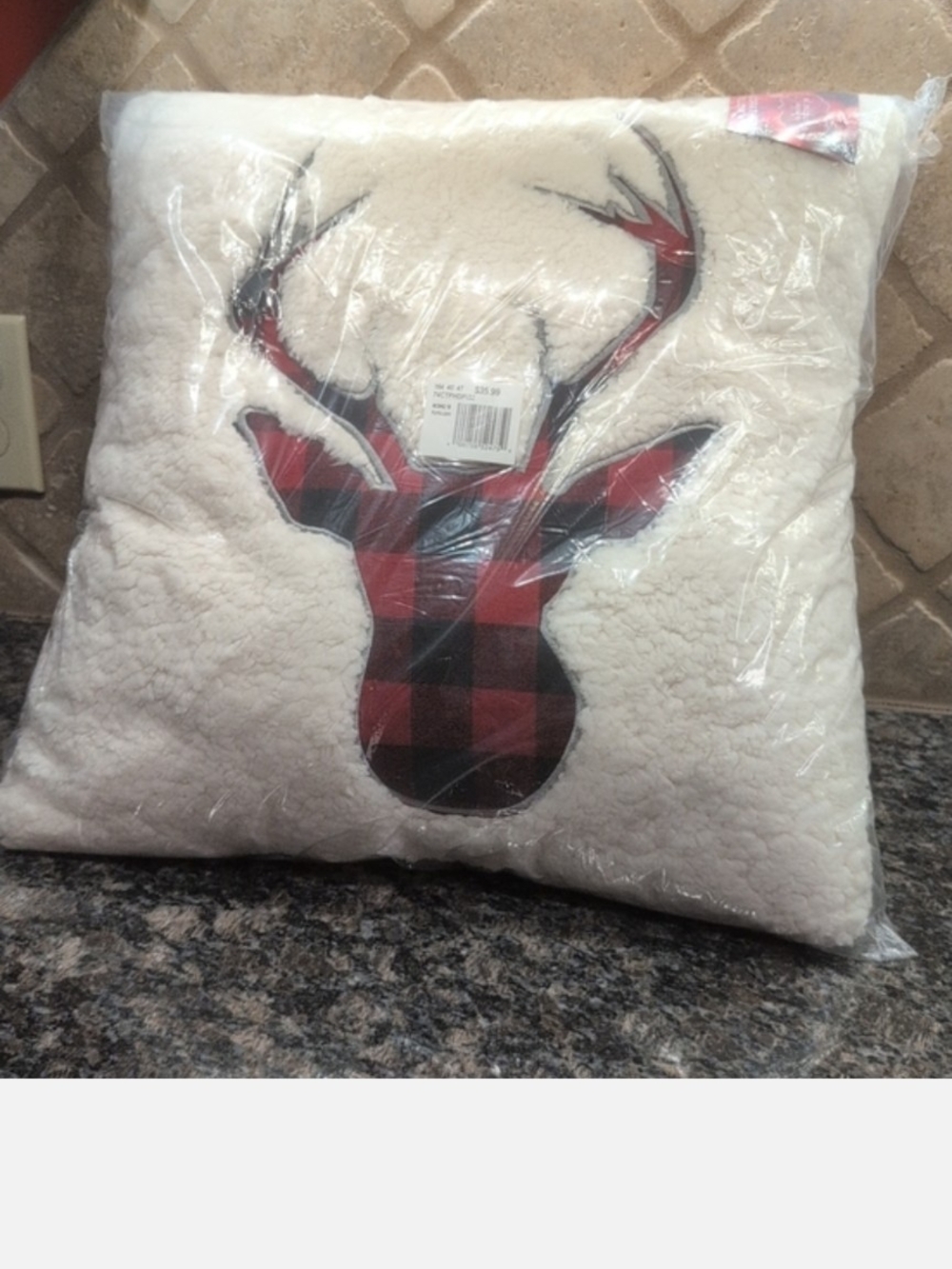 St Nicholas Square Buffalo Plaid Reindeer Sherpa Pillow - White